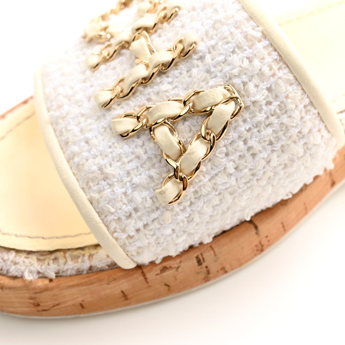 CHANEL CHAIN LINK CHA NEL TWEED CORK MULES
