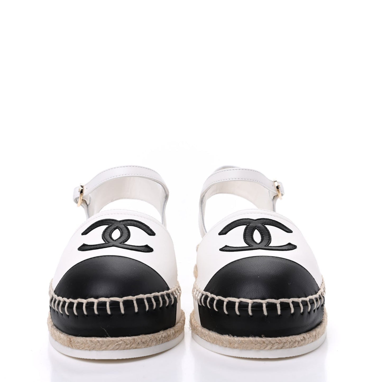 CHANEL CC LAMBSKIN CAP TOE ESPADRILLE SANDALS