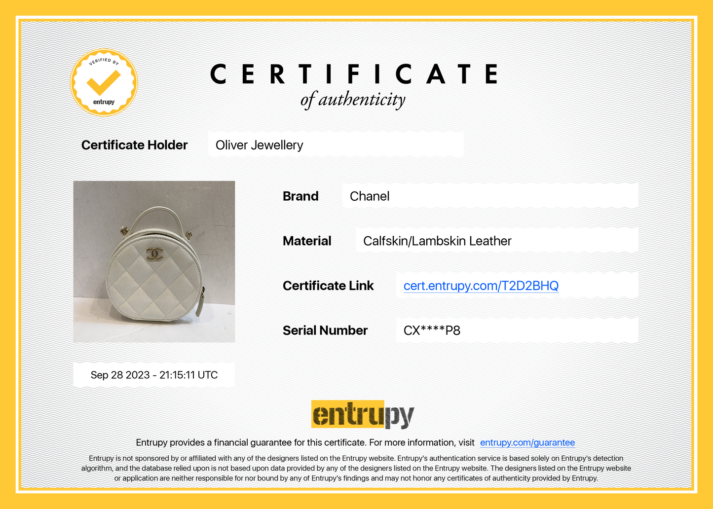Chanel 2023 White Lambskin Leather Handle with Care Round Vanity Case