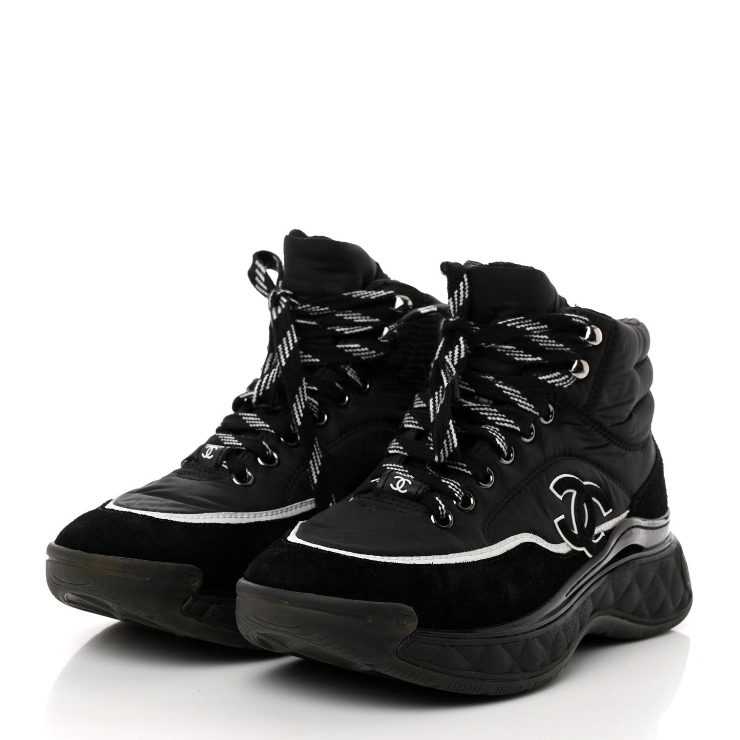 CHANEL MESH CALFSKIN SUEDE HIGH-TOP PLATFORM CC SNEAKERS