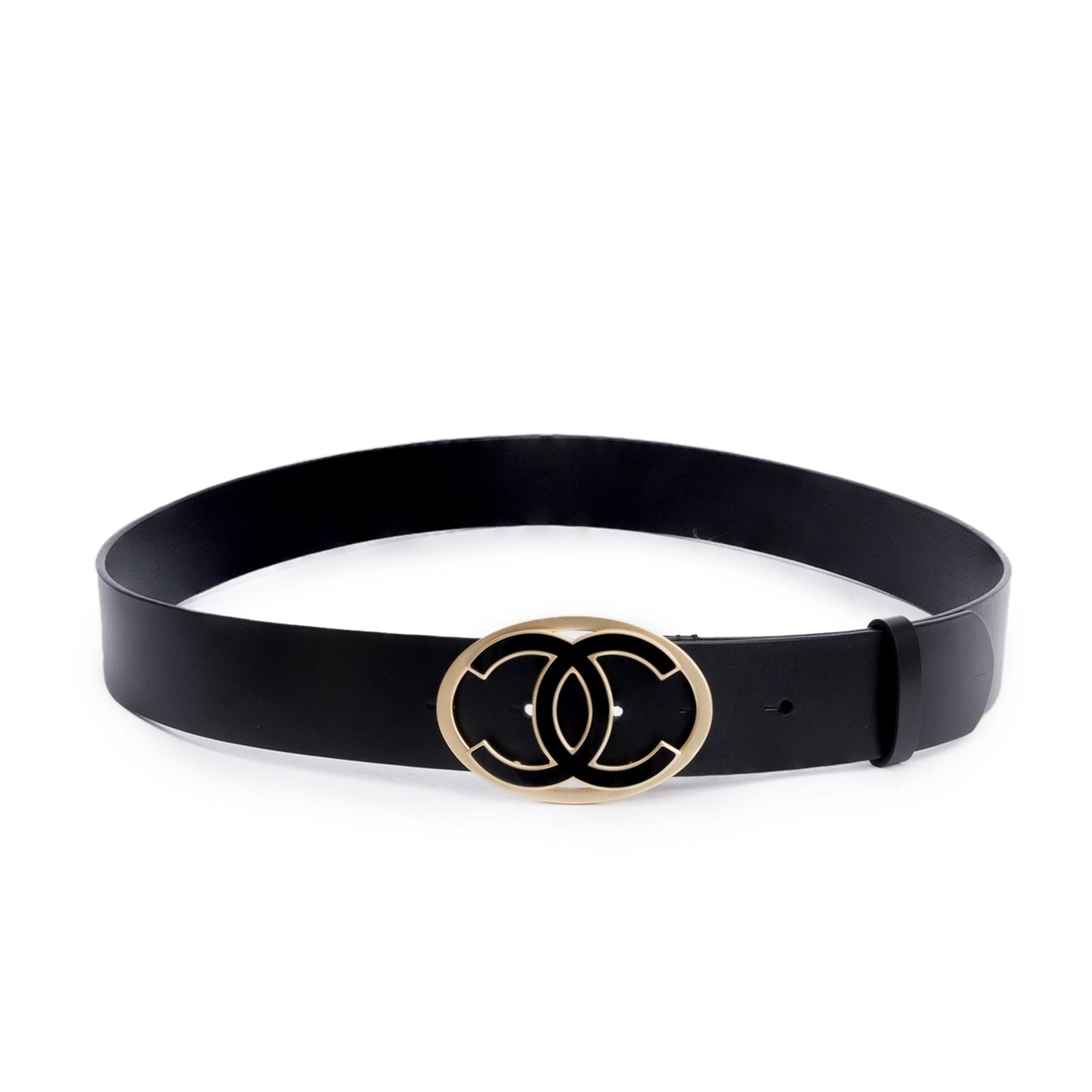 Chanel Black Lambskin Leather Interlocking CC Logo Oval Buckle Belt 100 40
