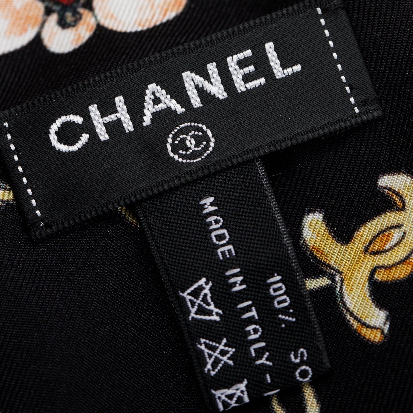 Chanel Black Printed CC Twill Silk Tie