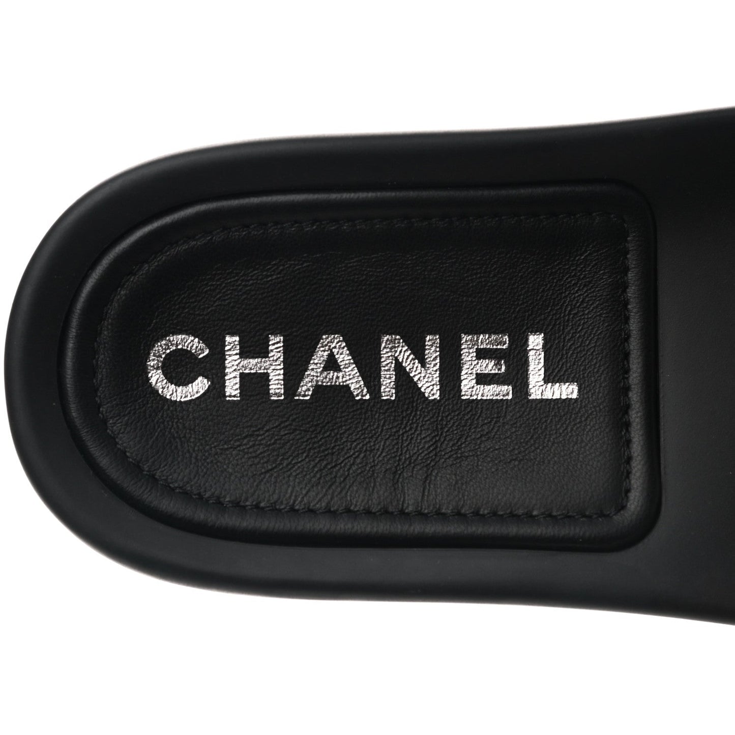 CHANEL INTERLOCKING CC LOGO LAMBSKIN LEATHER SLIDES