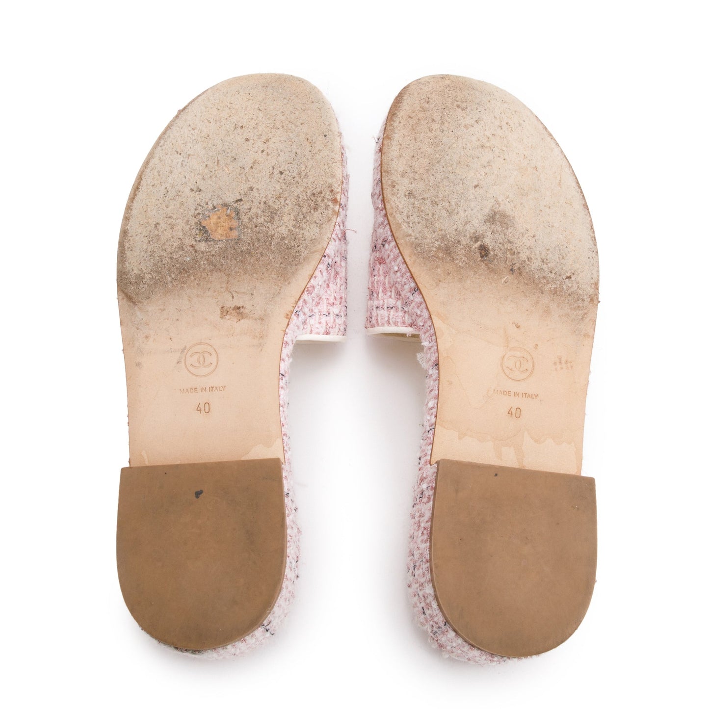 Chanel Pink Tweed CC Logo Slides, Size 40