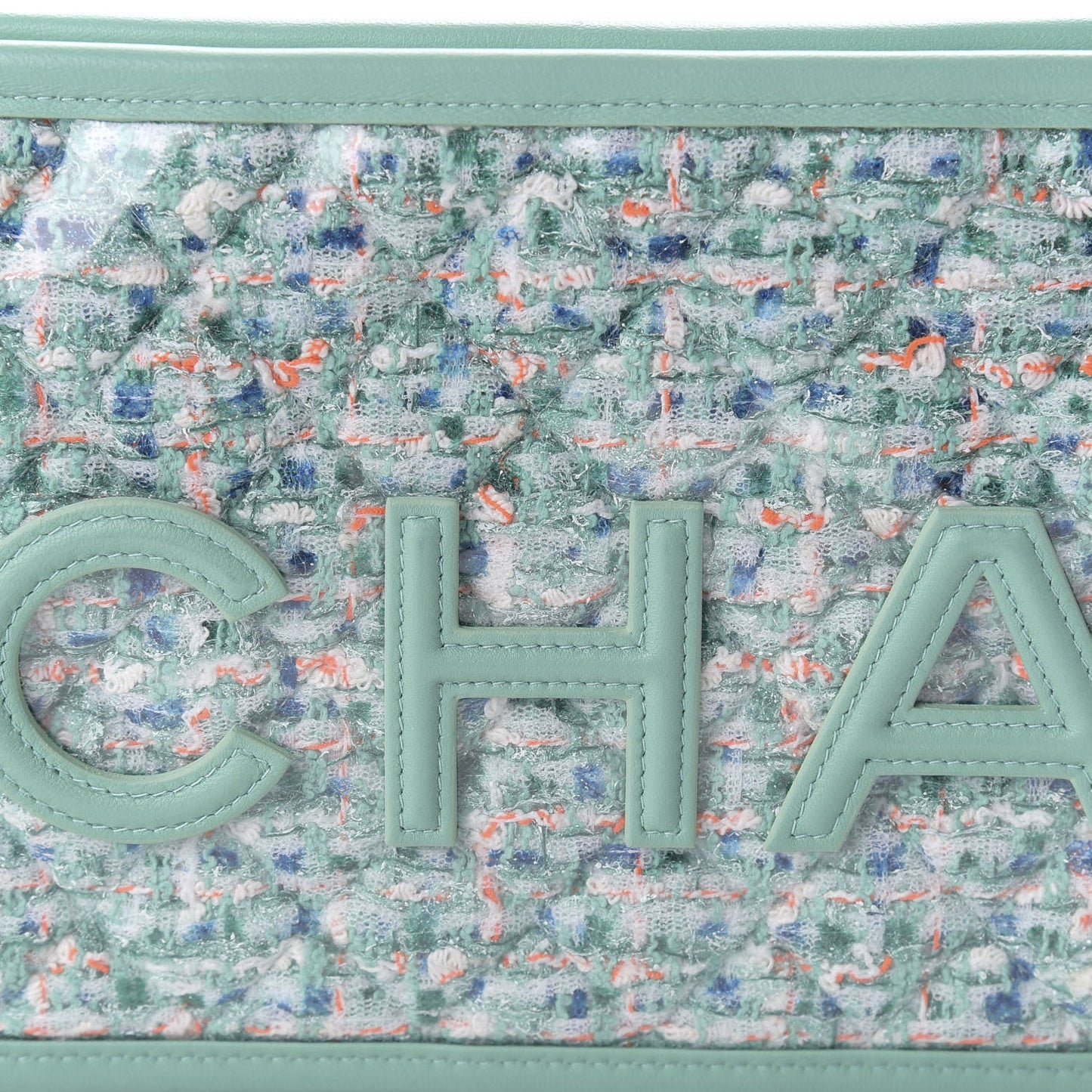 CHANEL TWEED LAMBSKIN PVC POUCH CLUTCH BAG
