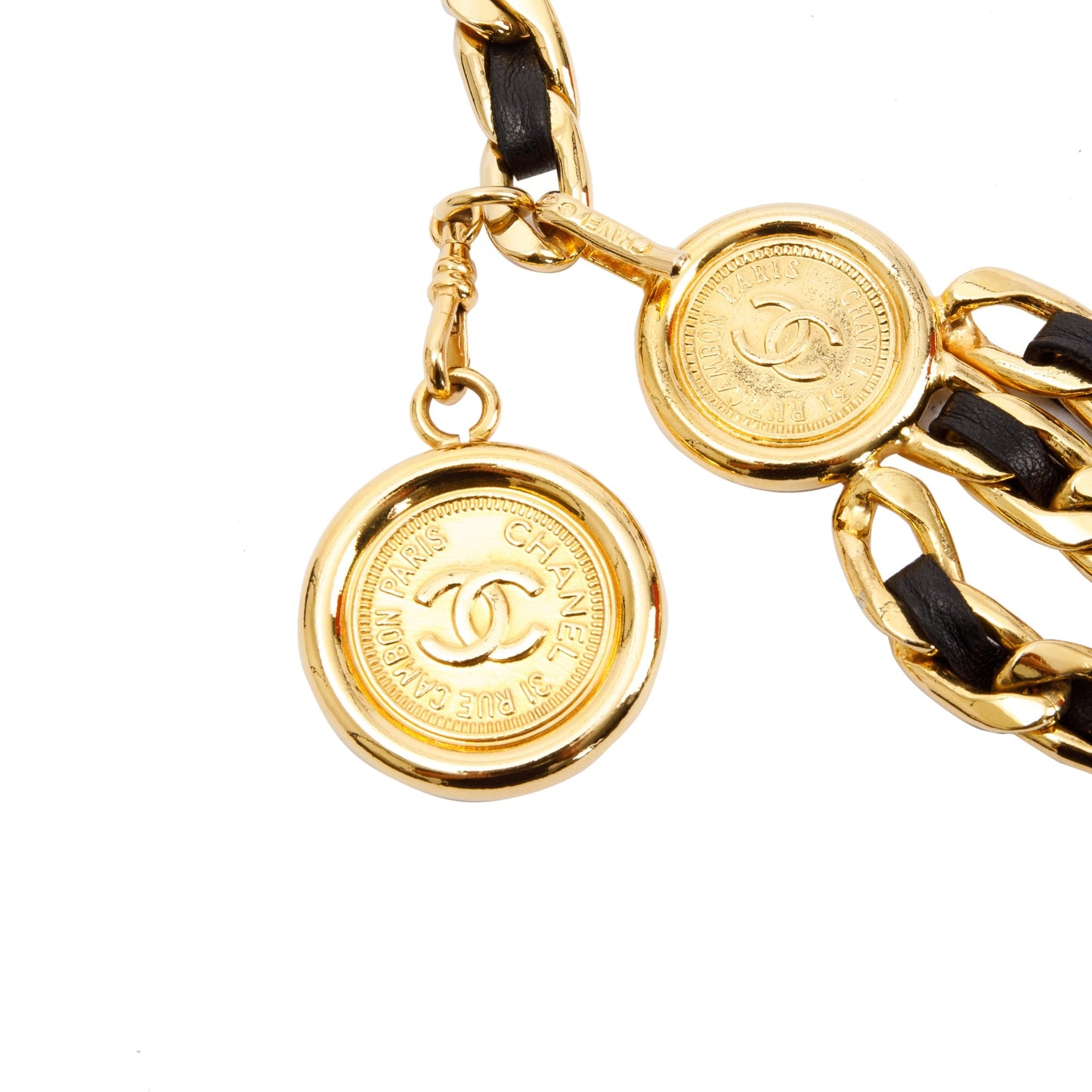 Chanel Vintage Chain-Link & Leather Interlocking CC Logo Waist Belt