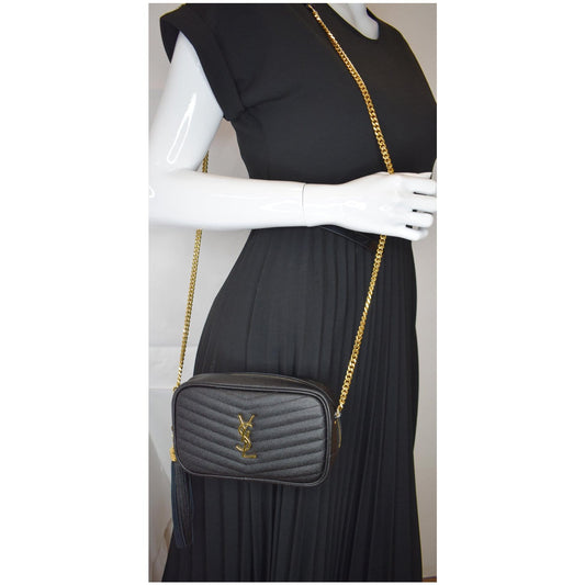 YVES SAINT LAURENT Mini Lou Grain De Poudre Camera Bag Black