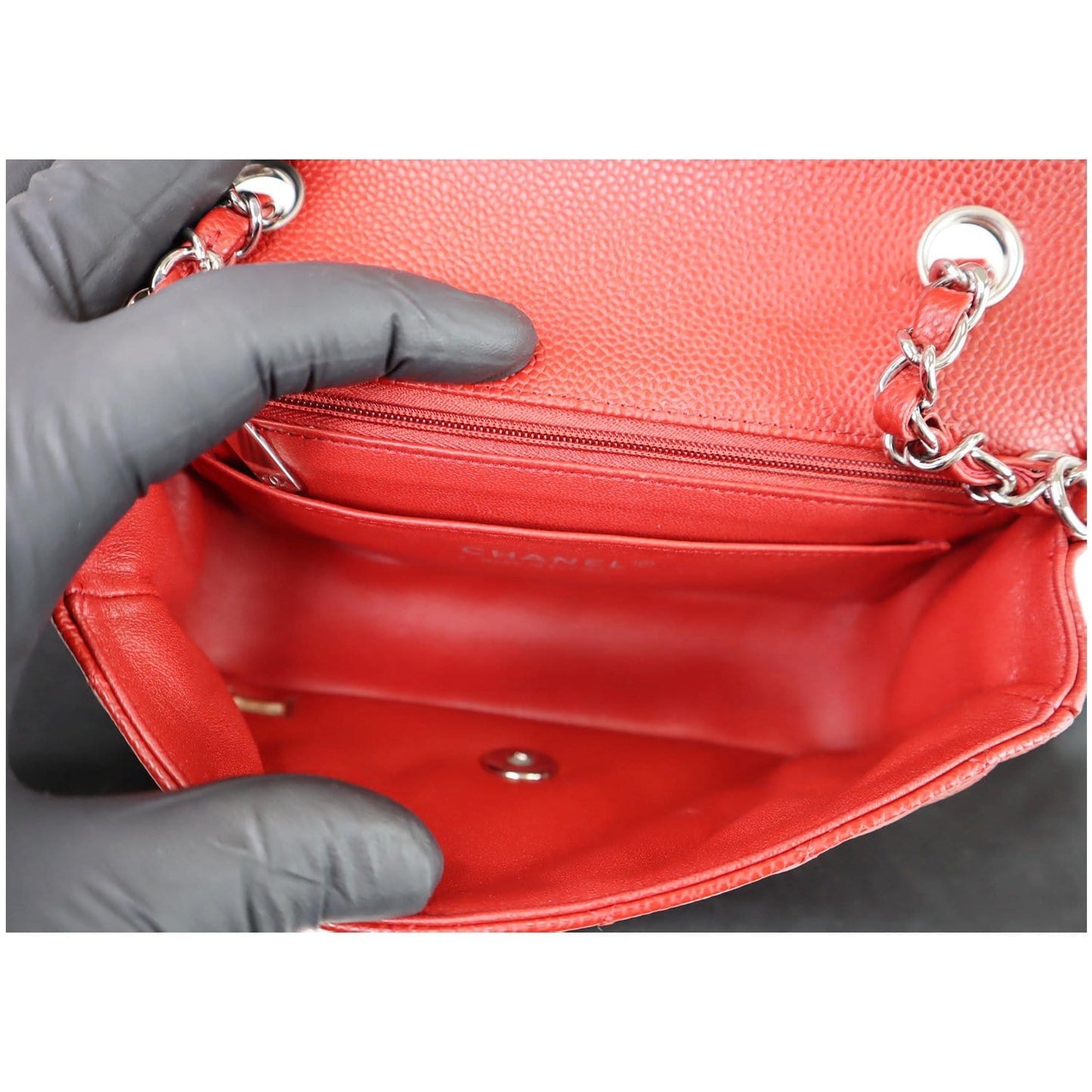 CHANEL Mini Rectangular Flap Caviar Quilted Leather Shoulder Bag Red