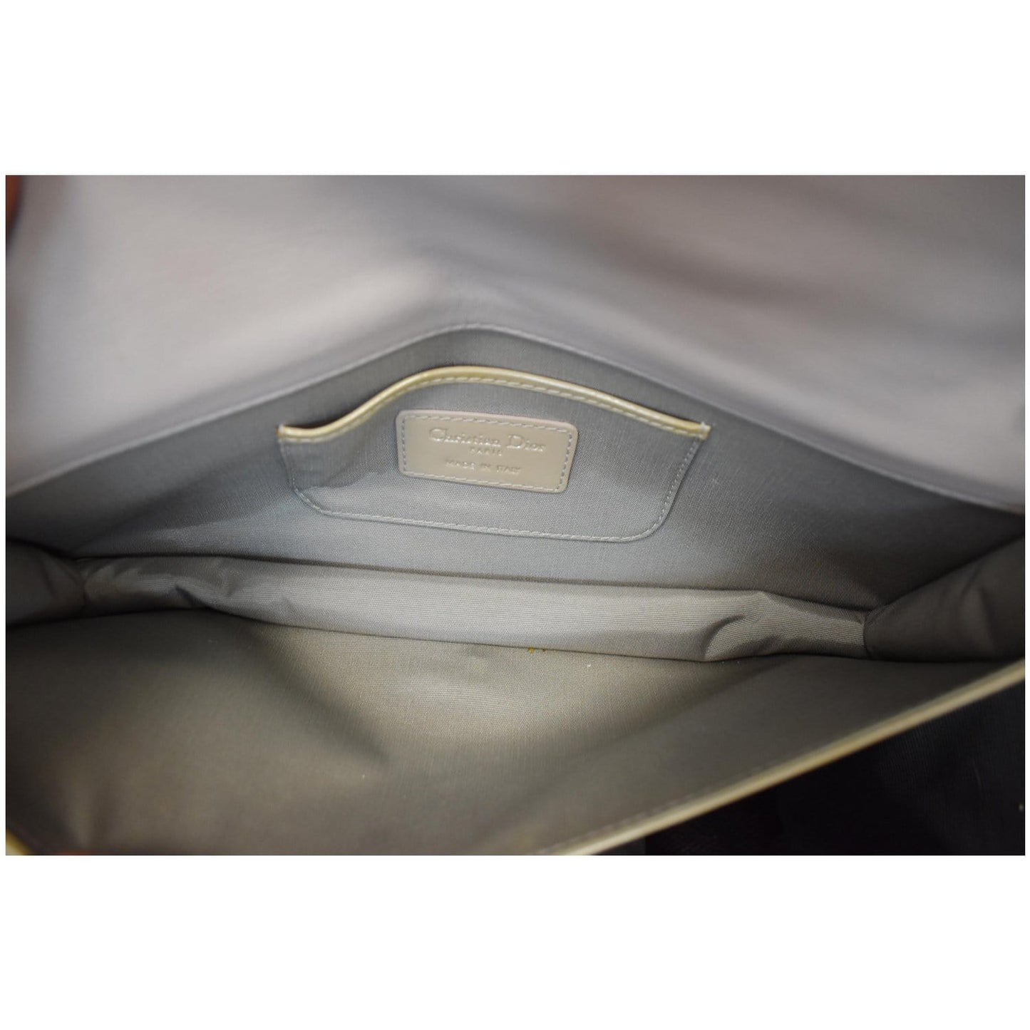 CHRISTIAN DIOR Quilted Patent Leather Lady Dior Clutch Bag Bronze - 25% OFF