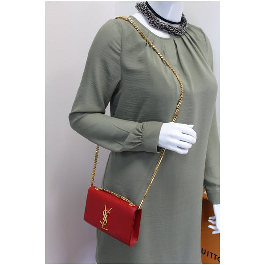 YVES SAINT LAURENT Kate Small Grain De Poudre Crossbody Bag Red