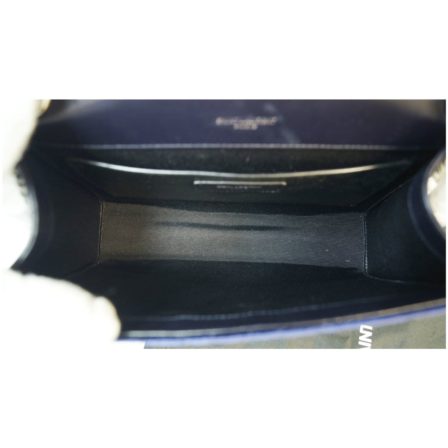 YVES SAINT LAURENT V Flap Tri-Quilt Velvet Shoulder Bag Navy Blue