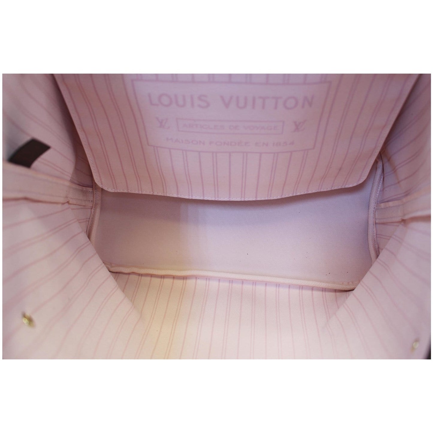 LOUIS VUITTON Neverfull MM Damier Ebene Tote Shoulder Bag Rose Ballerine