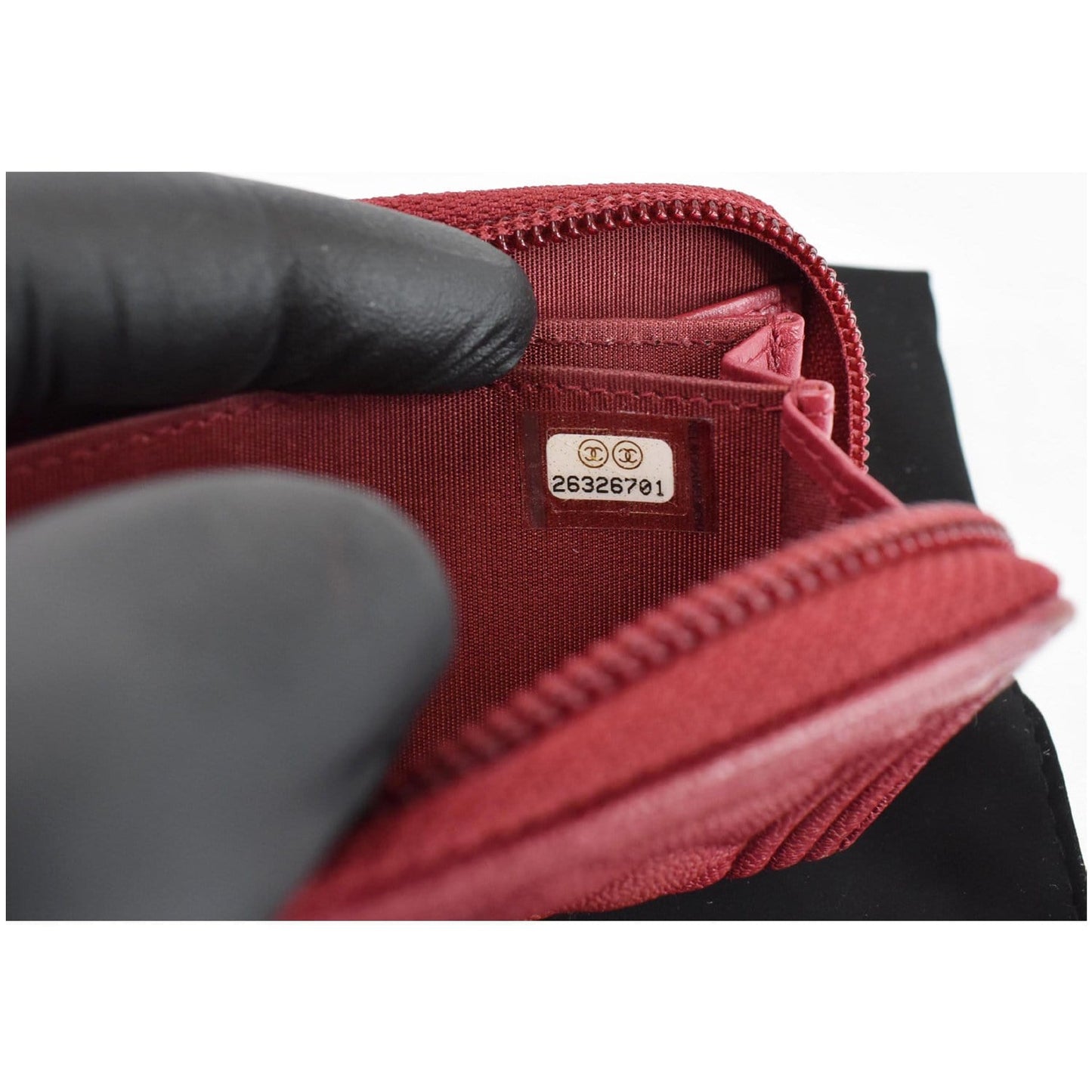 CHANEL Boy Zip Around Caviar Coin Purse Wallet Red