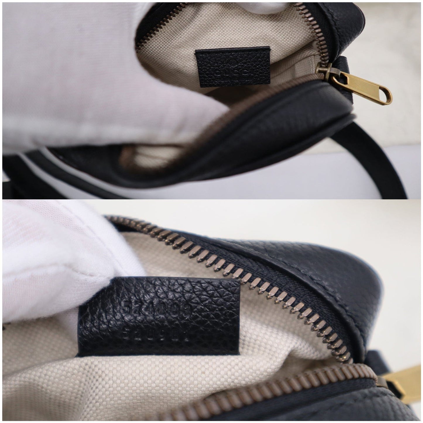 GUCCI Logo Grained Calfskin Leather Messenger Bag Black 574803
