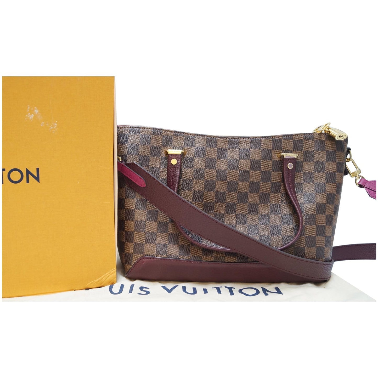 LOUIS VUITTON Hyde Park Damier Ebene Shoulder Bag Fuchsia