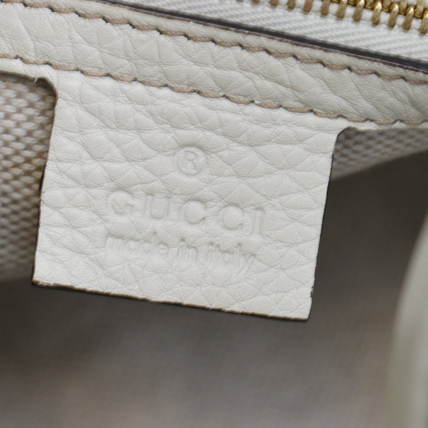 GUCCI Soho Leather Boston Bag White 282302