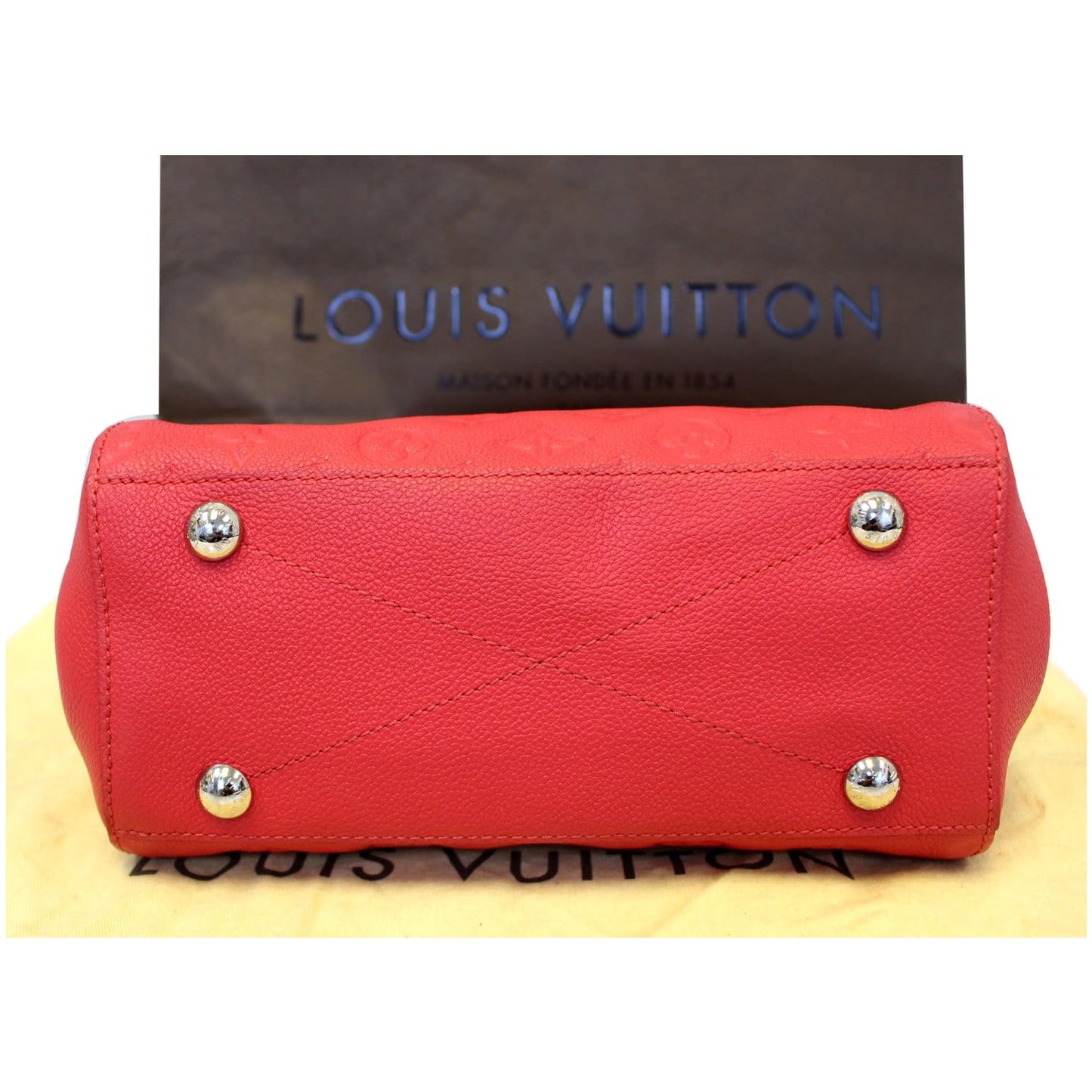 LOUIS VUITTON Montaigne BB Empreinte Leather Shoulder Bag Cherry
