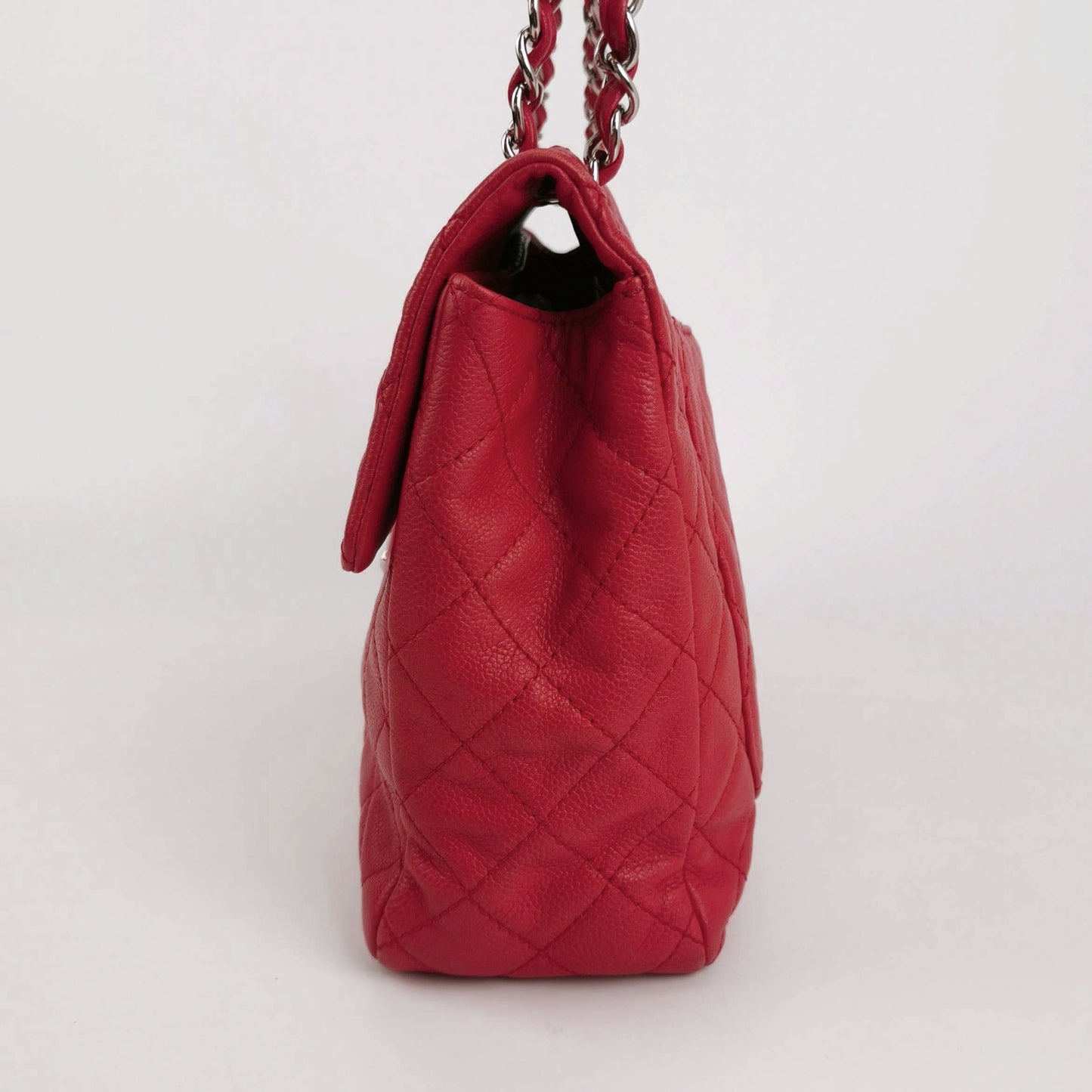 Chanel Classic Flap Maxi Red Caviar Leather Silver-tone Hardware Giant CC Logo
