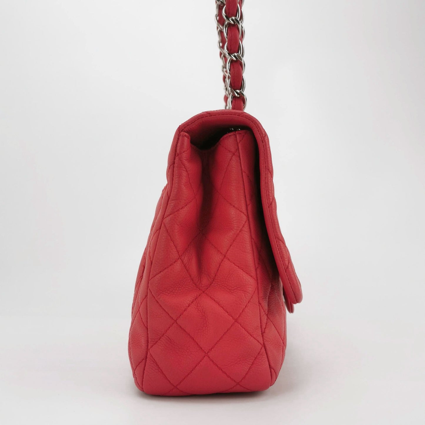 Chanel Classic Flap Jumbo Red Caviar Leather Single Flap Silver Hardware 2008-2009