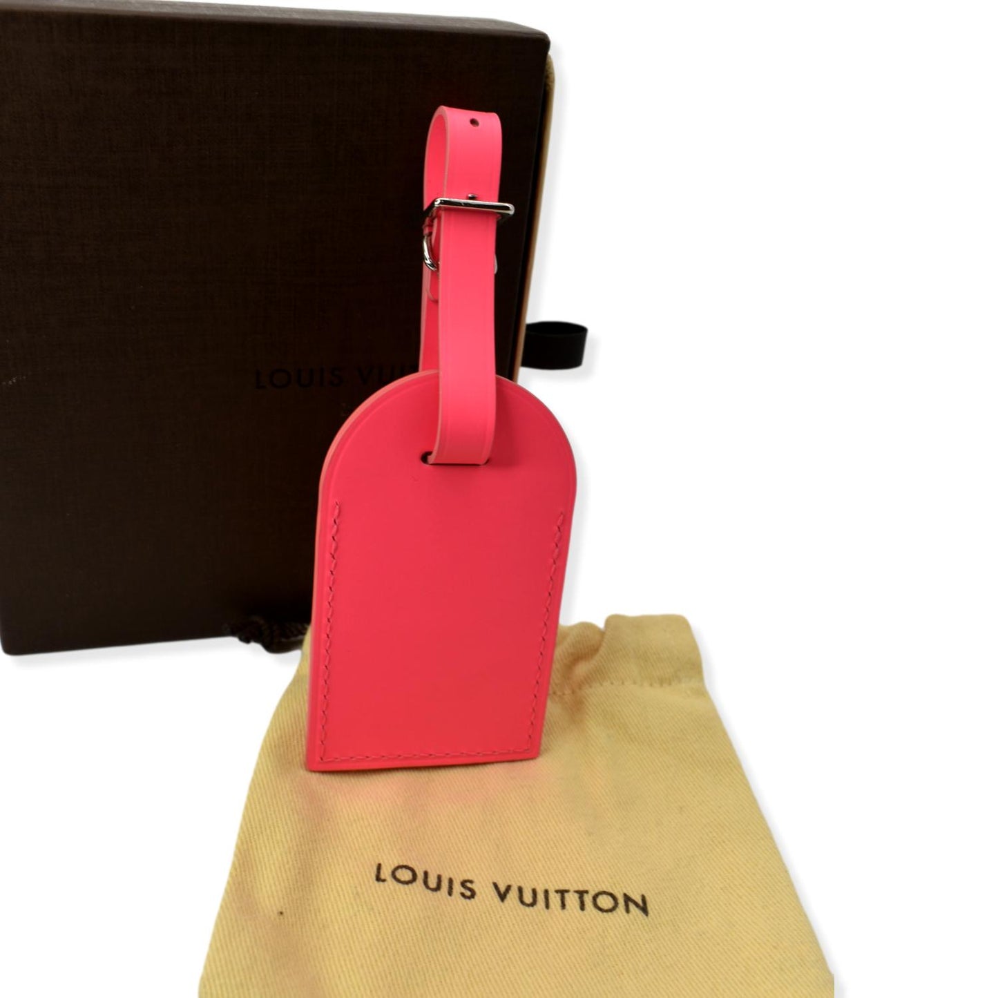 LOUIS VUITTON Leather Luggage Tag Hot Pink