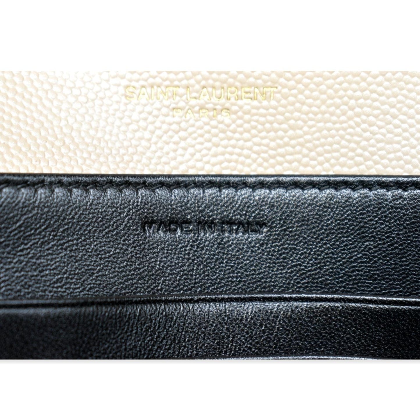 YVES SAINT LAURENT Cassandra Grain De Poudre Embossed Chain Wallet Beige