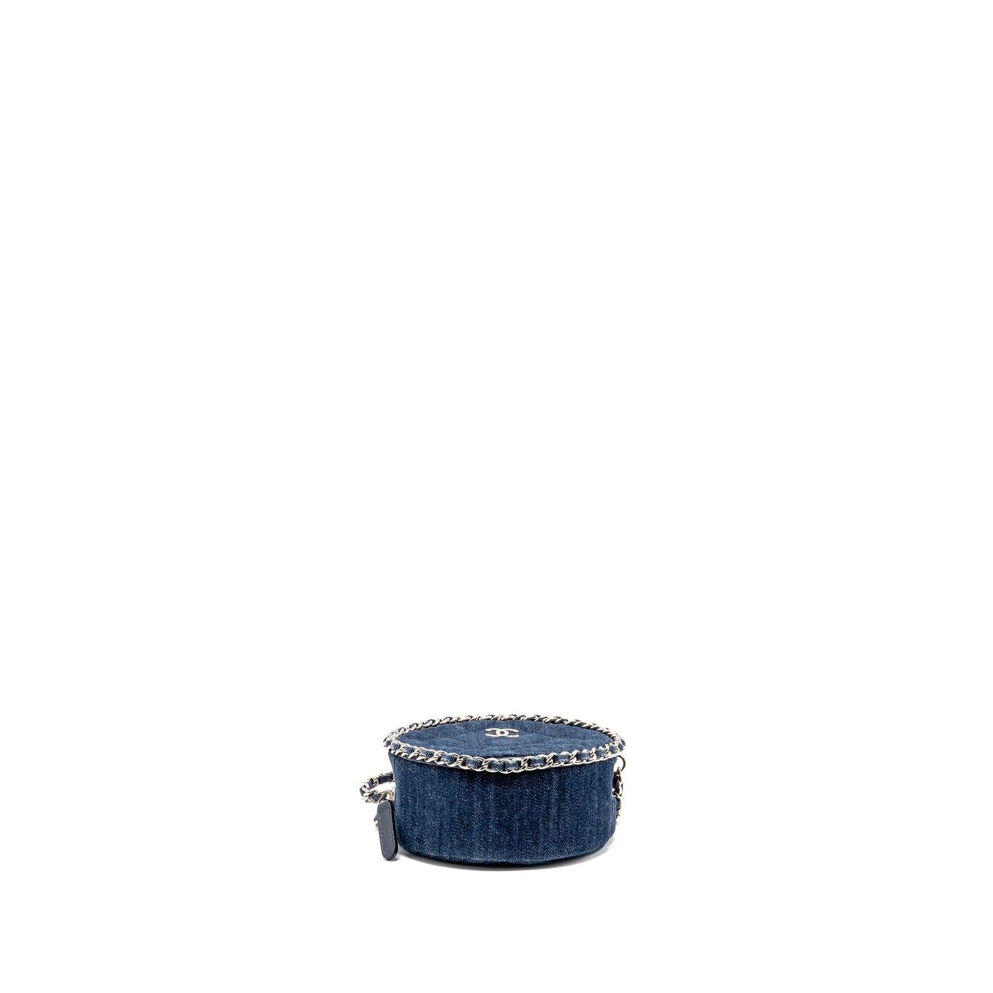 Chanel CC Quilted Round Clutch with Chain Denim Dark Blue SHW