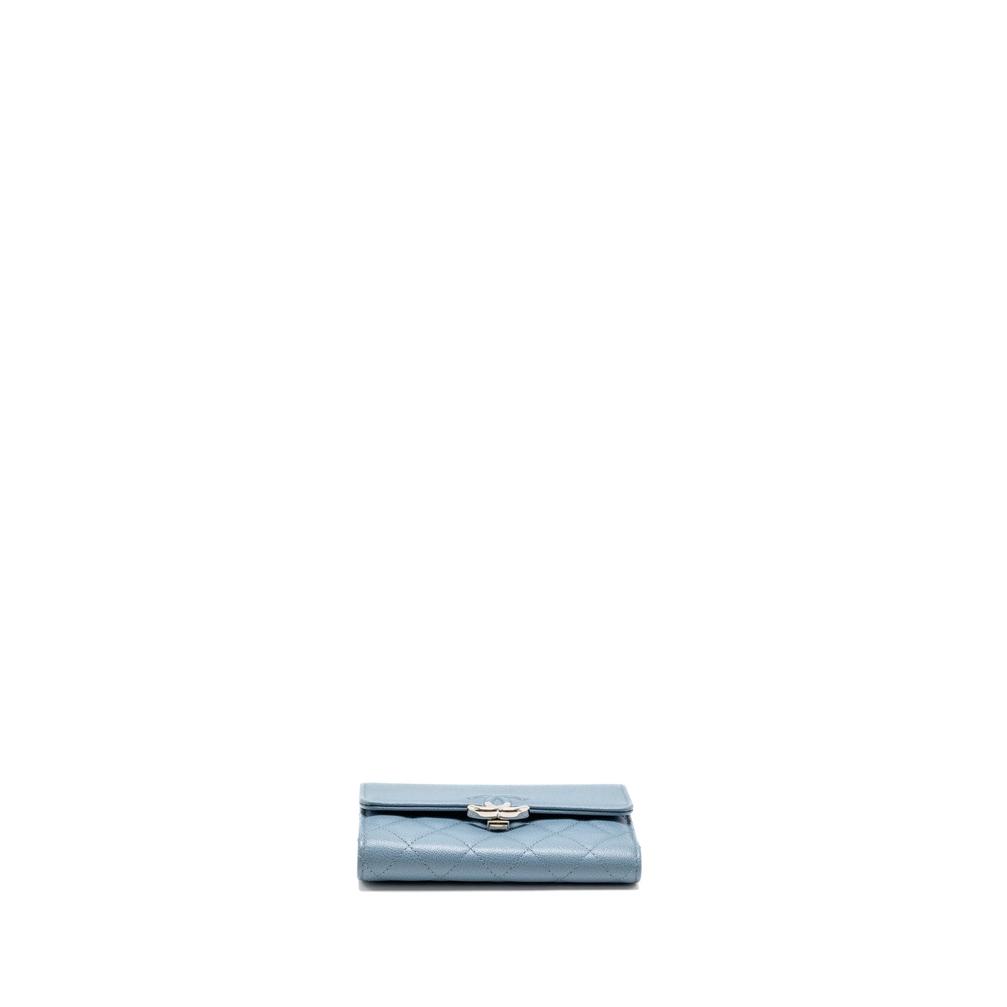 Chanel Quilted CC Logo Flap Wallet Grained Calfskin Blue SHW