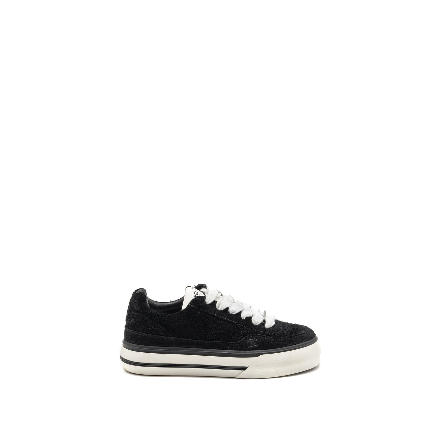 Chanel Size 37.5 23B CC Logo Sneakers Suede Calfskin Black