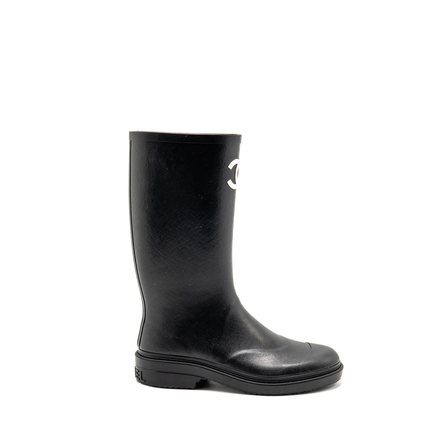 Chanel Size 38 25B High Boots Caoutchouc Black