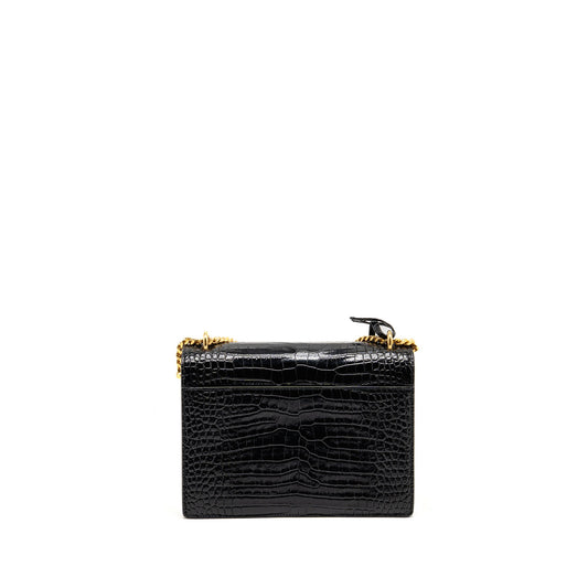 Saint Laurent/ Sunset Medium Crocodile-Embossed Calfskin Black