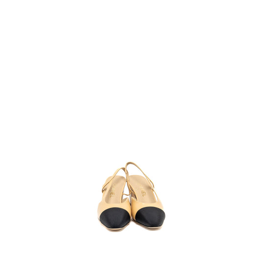 Chanel Size 37 Slingbacks shoes goatskin/Grosgrain Black/Beige