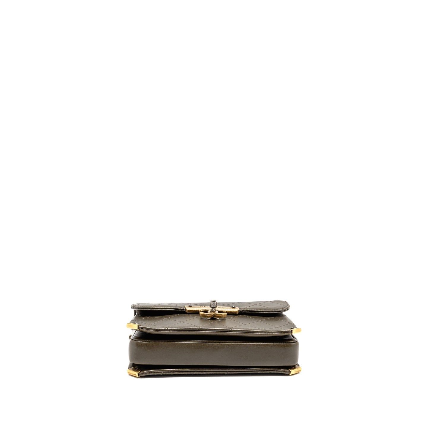 Chanel Quilted Messenger Flap Bag Lambskin Olive Green Multicolour Hardware