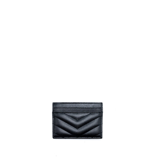 Saint Laurent/ Cassandre Matelasse Card Case in Grain Depoudre Embossed Calfskin Black with Black Hardware