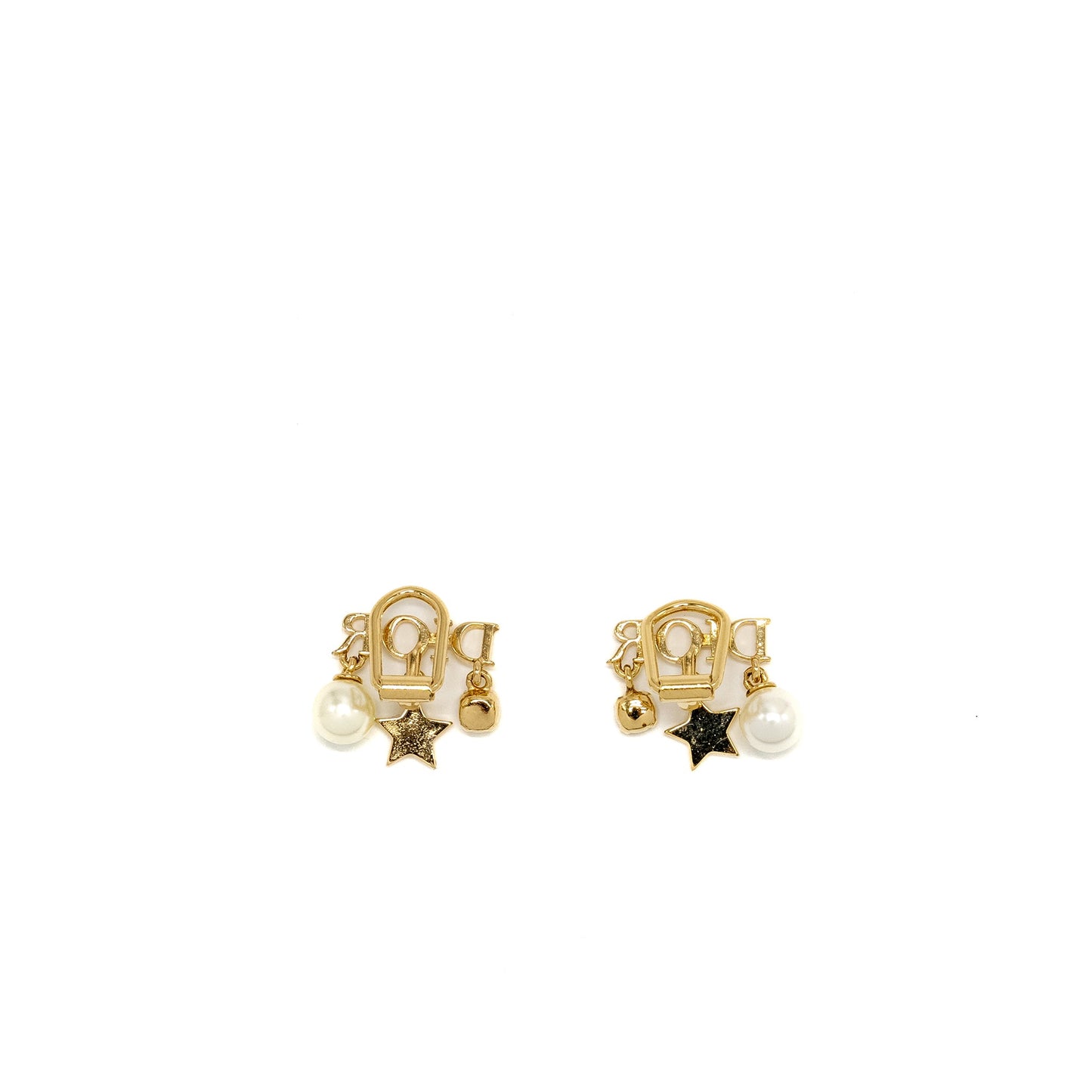 Dior Logo Ear Clips Pearl Gold Tone