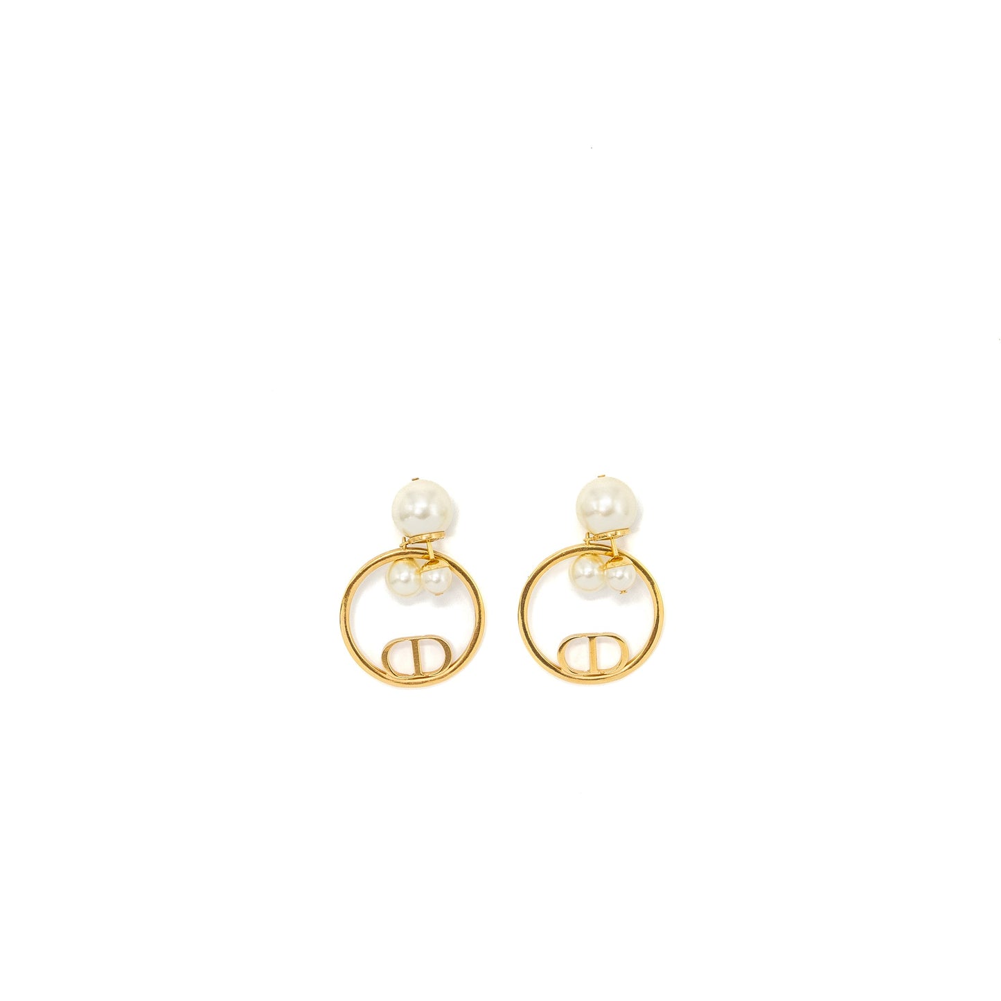 Dior pearl and round drop earrings gold tone