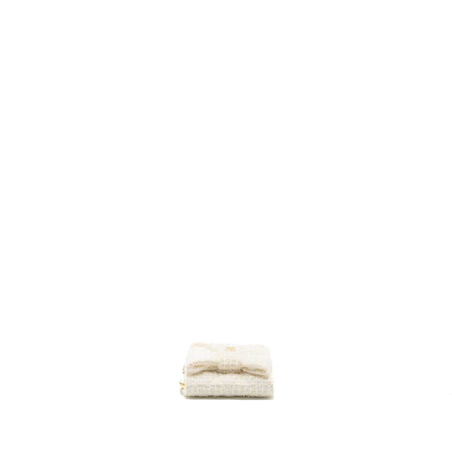 Chanel Mini Bow Card Holder With Chain Tweed White LGHW(Microchip)