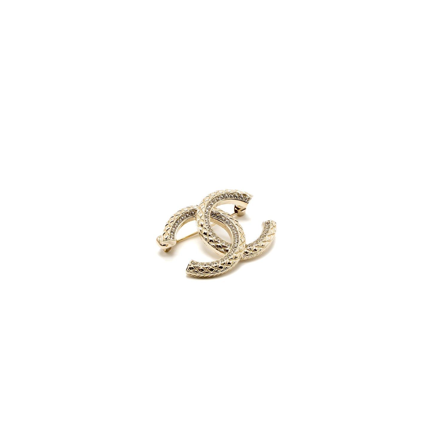 Chanel CC Logo Brooch Crystal Light Gold Tone