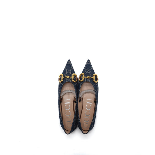 Gucci Size 37 Horsebit Ballerina Shoes Supreme Denim