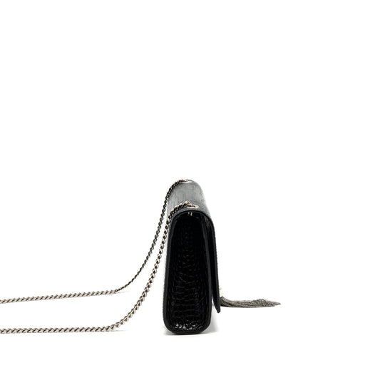 Saint Laurent/ Kate Tassel Crocodile-Embossed calfskin Black