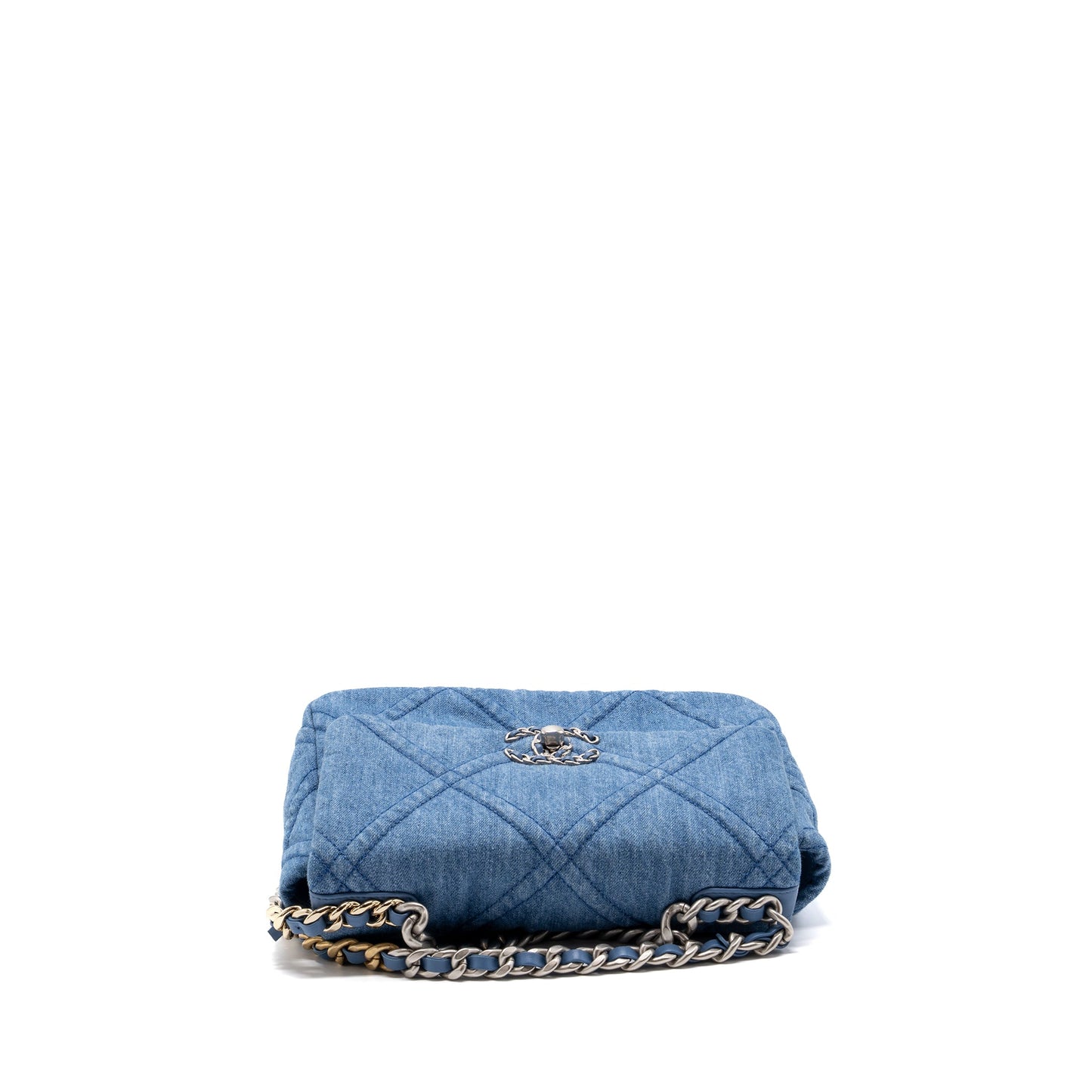 chanel small 19 bag denim light blue multicolour hardware (microchip)