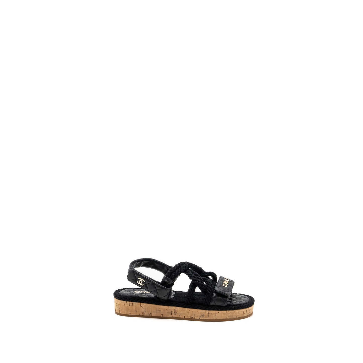 Chanel 21s Size 35 Quilted Letter Sandals Black SHW
