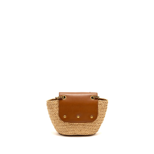 Saint Laurent Mini basket Purse Raffia/Calfskin leather Brown