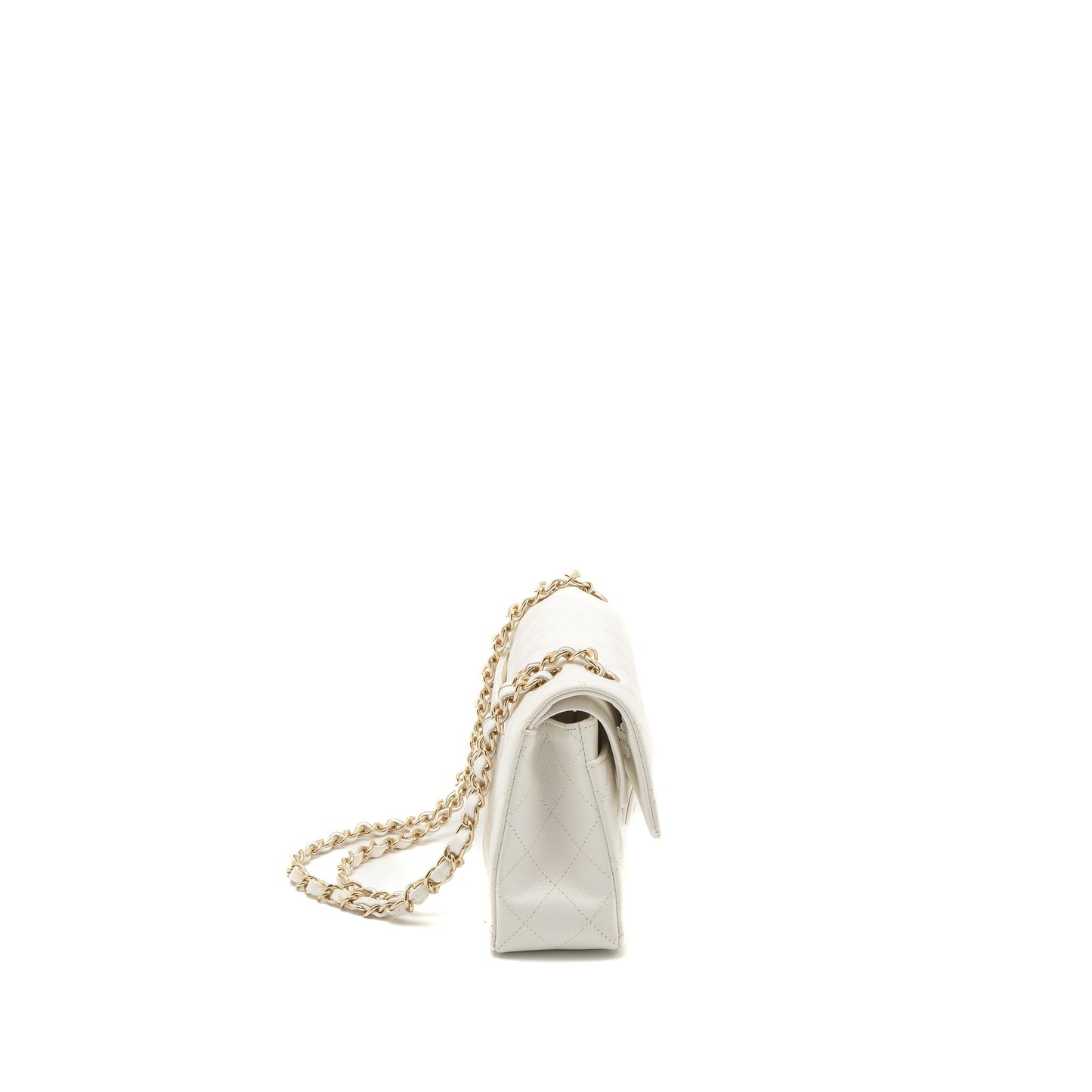 Chanel Small Classic Double Flap Bag Caviar White LGHW (Microchip)