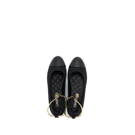 Chanel Size 37 Ballerinas Shoes Canvas/Leather Black LGHW