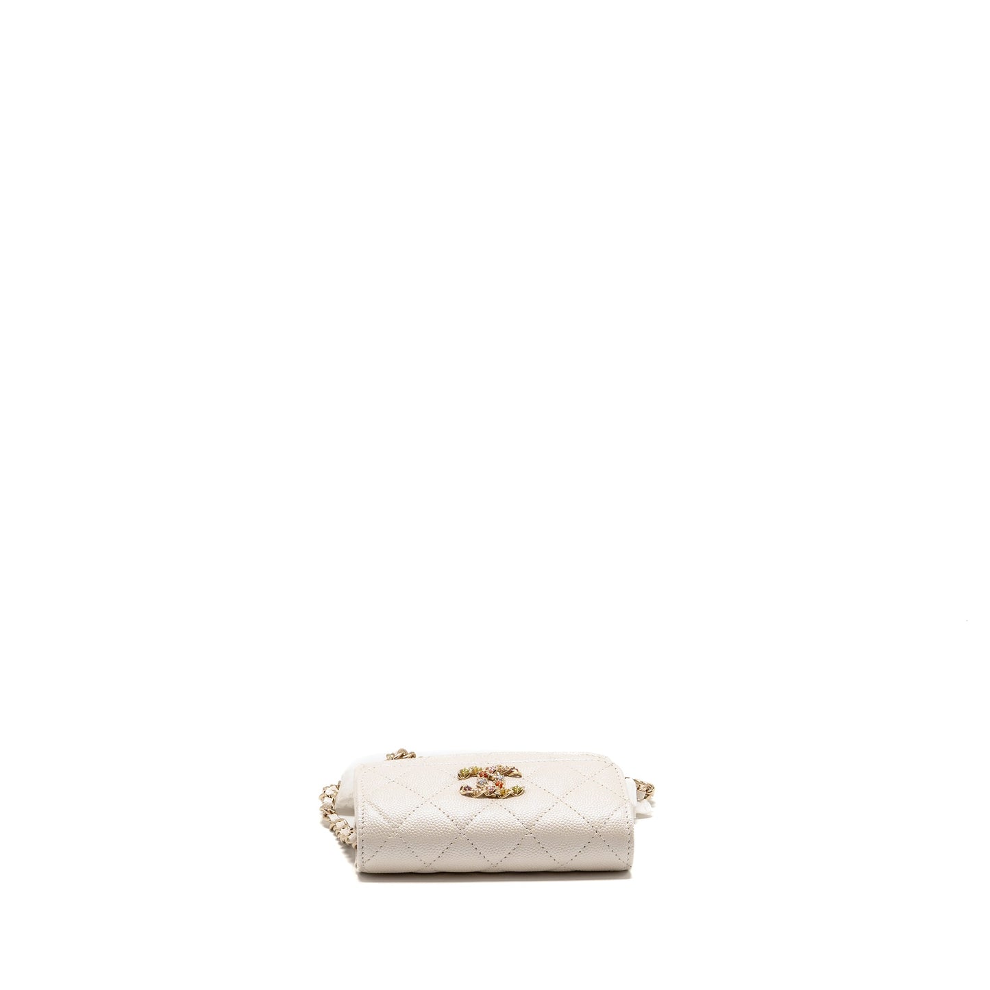 Chanel Jewellery CC Mini Flap Clutch with Chain Caviar Pearly White LGHW (Microchip)