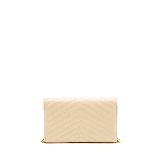 Saint Laurent Cassandre Matelasse Chain Wallet Grained Calfskin Beige