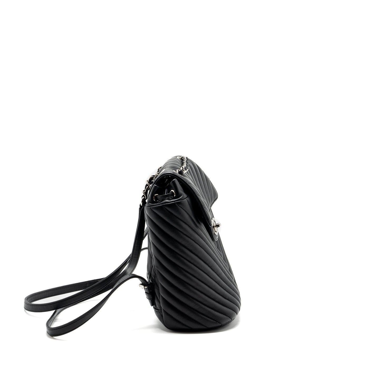 Chanel Small Urban Spirit Backpack Chevron Calfskin Black SHW