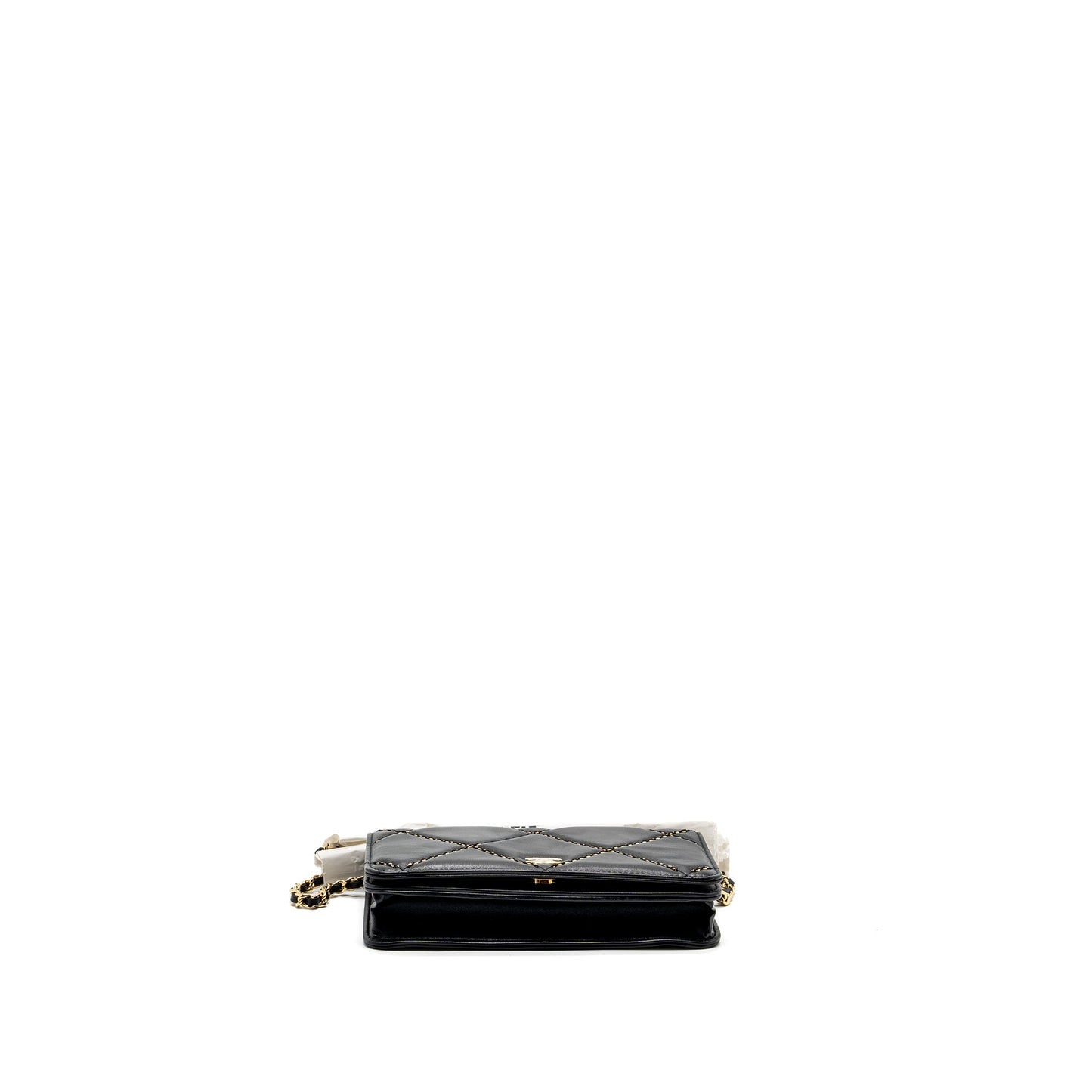 Chanel Quilted Wallet on Chain Shiny Calfskin Black GHW (Microchip)