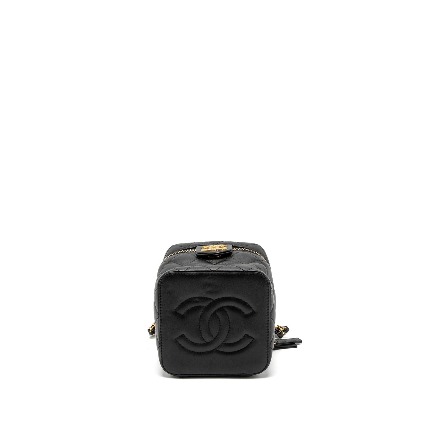 Chanel Top Handle Vanity Crossbody Bag Calfskin Black Brushed GHW (Microchip)