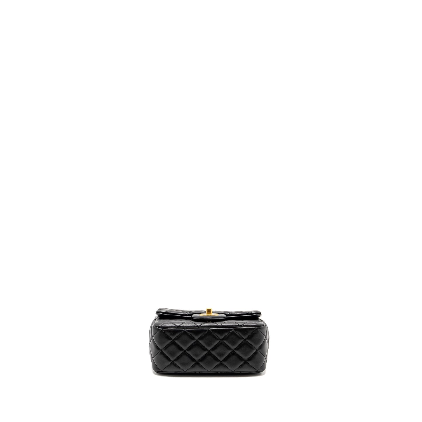 Chanel Pearl Crush Mini Square Flap Bag Lambskin Black GHW (microchip)